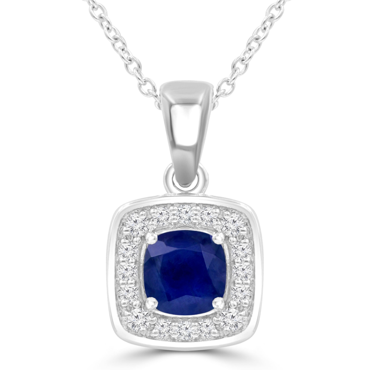 Picture of Majesty Diamonds MDR220157 1.14 CTW Cushion Blue Sapphire Claw Prong Cushion Halo Pendant Necklace in 14K White Gold
