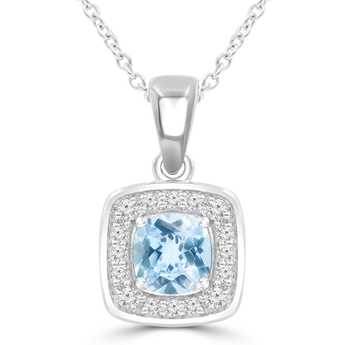 Picture of Majesty Diamonds MDR220158 0.9 CTW Cushion Blue Topaz Claw Prong Cushion Halo Pendant Necklace in 14K White Gold