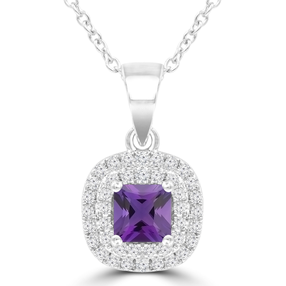 Picture of Majesty Diamonds MDR220159 0.4 CTW Princess Purple Amethyst Claw Prong Cushion Halo Pendant Necklace in 14K White Gold