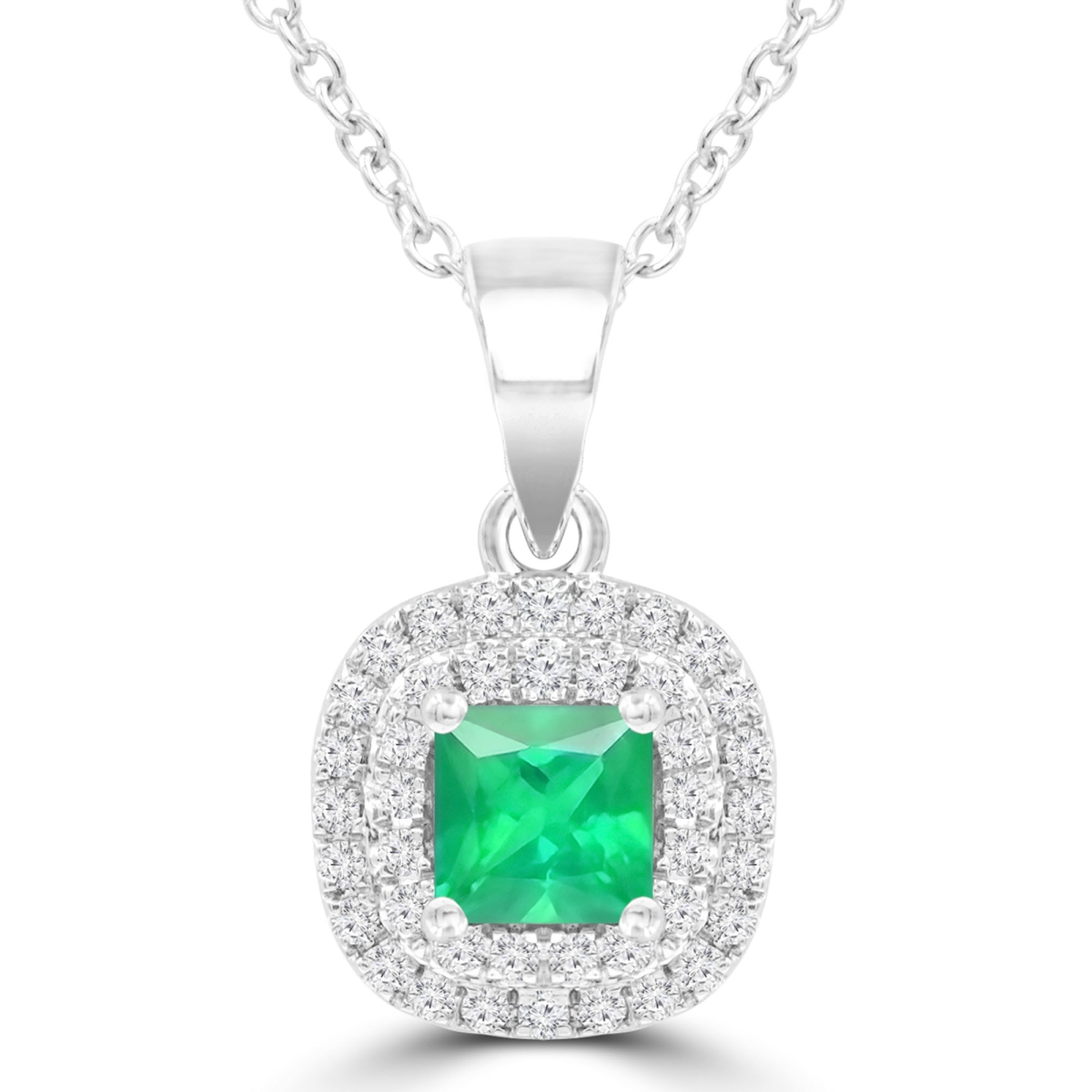 Picture of Majesty Diamonds MDR220160 0.4 CTW Princess Green Emerald Double Cushion Halo Pendant Necklace in 14K White Gold