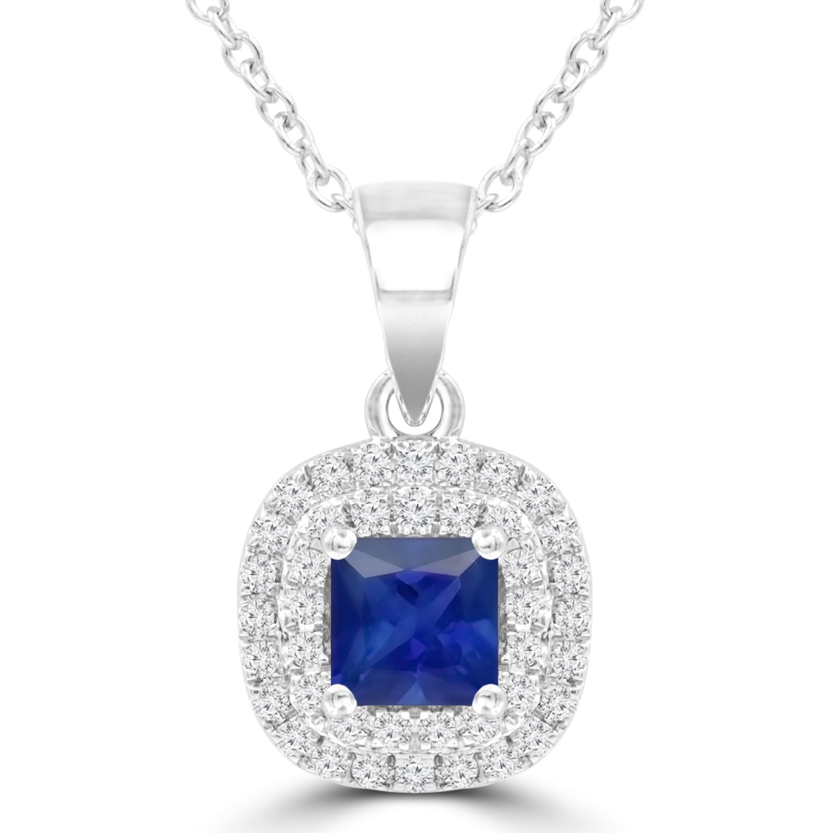 Picture of Majesty Diamonds MDR220162 0.6 CTW Princess Blue Sapphire Double Cushion Halo Pendant Necklace in 14K White Gold