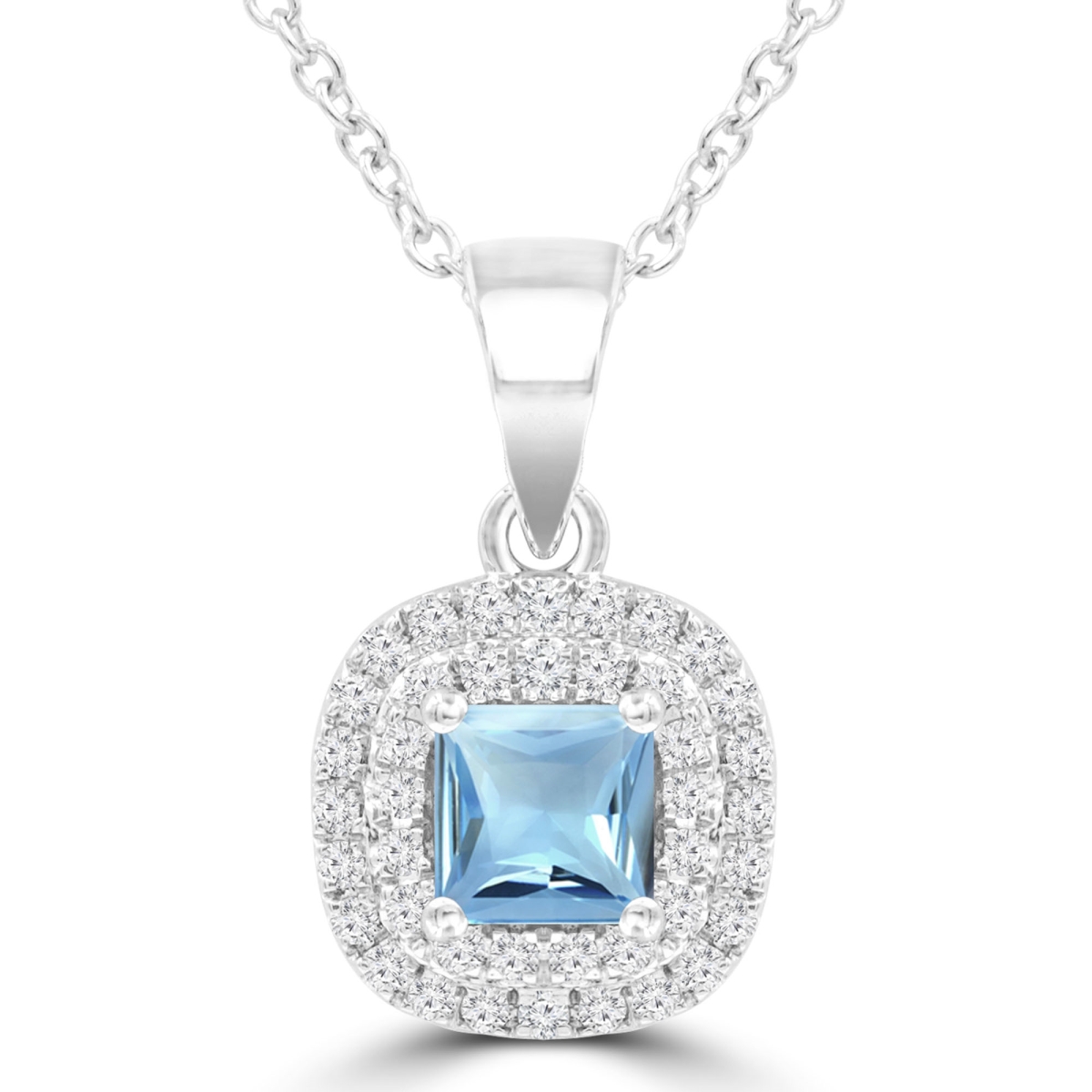Picture of Majesty Diamonds MDR220163 0.6 CTW Princess Blue Topaz Double Cushion Halo Pendant Necklace in 14K White Gold