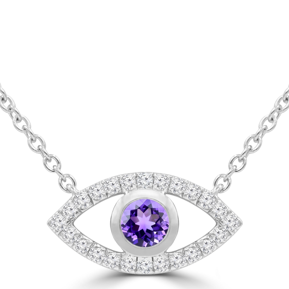 Picture of Majesty Diamonds MDR220164 0.33 CTW Round Purple Amethyst Evil Eye Marquise Halo Necklace in 14K White Gold