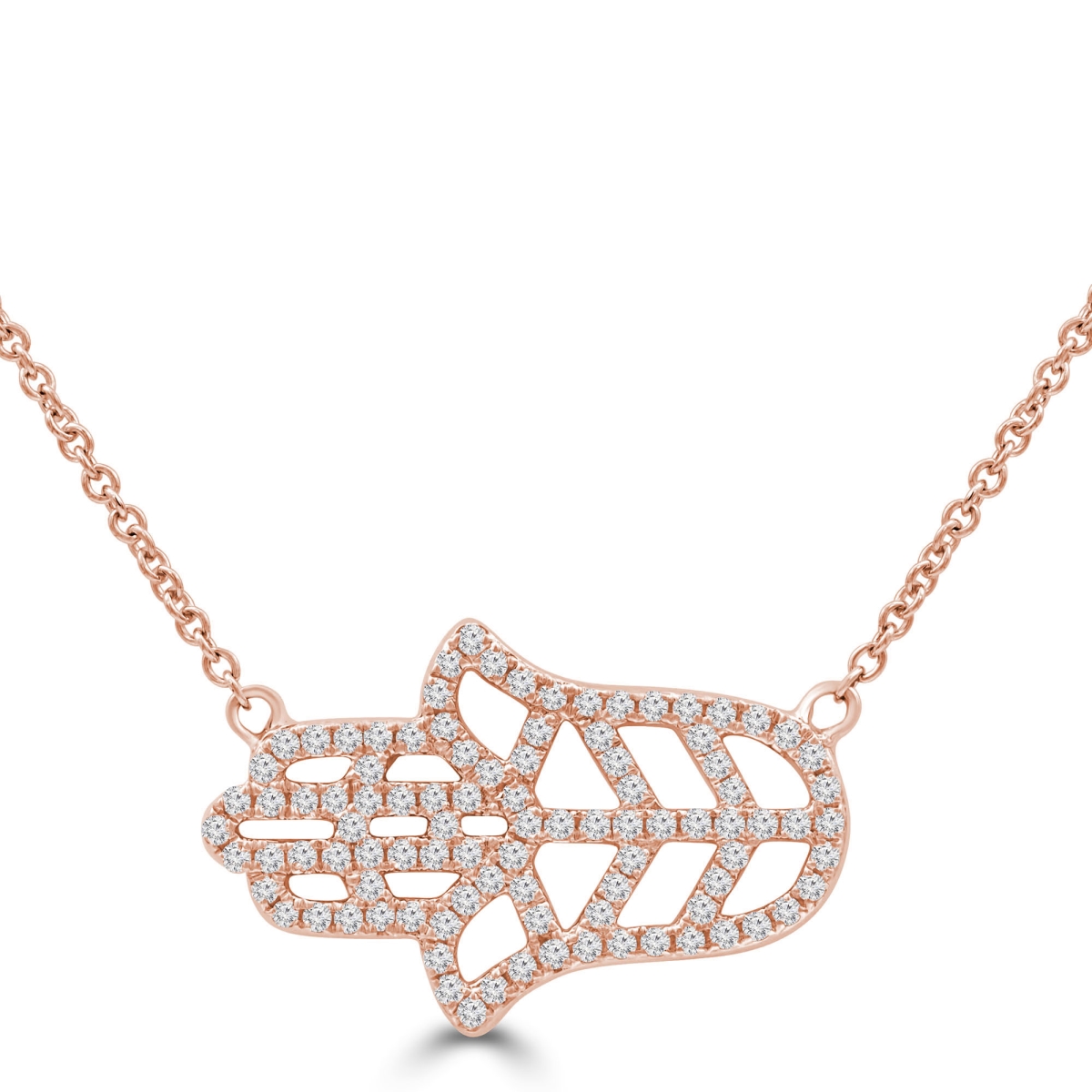 0.2 CTW Round Diamond Hamsa Necklace in 14K Rose Gold