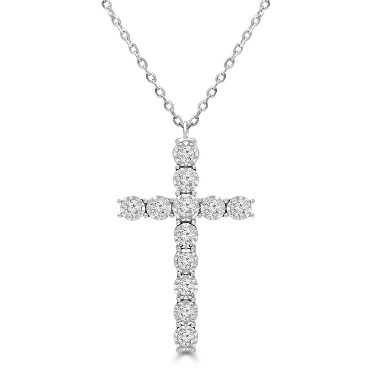 MDR220255 0.33 CTW Round Diamond Illusion Bezel Set Cross Pendant Necklace in 14K White Gold