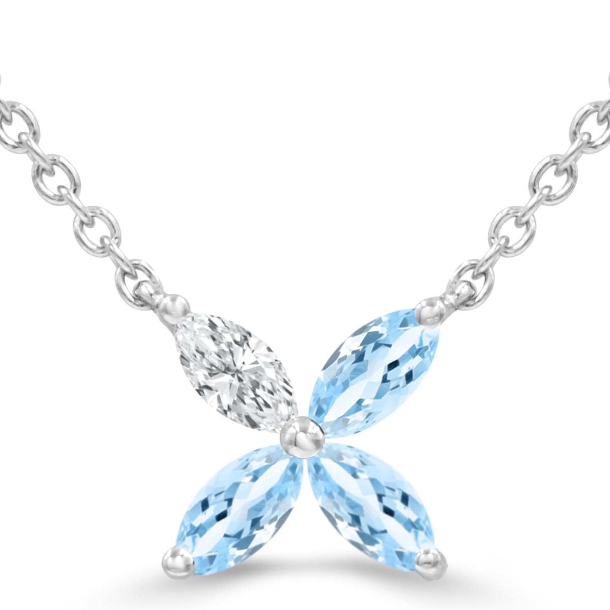 Picture of Majesty Diamonds MDR220183 0.38 CTW Marquise Blue Topaz Floral Necklace in 14K White Gold