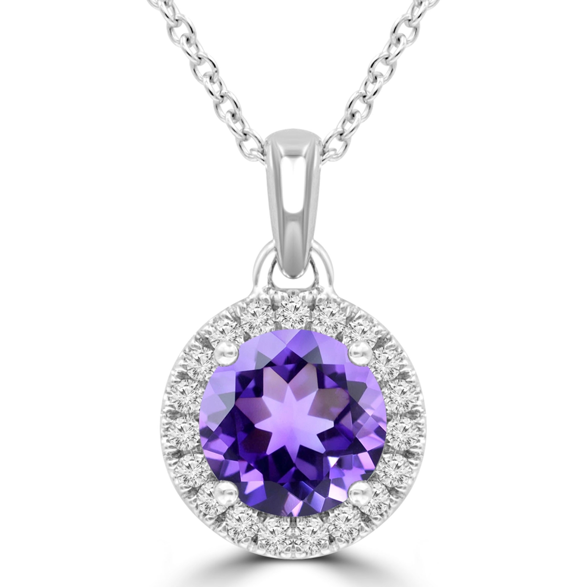 Picture of Majesty Diamonds MDR220184 1.05 CTW Round Purple Amethyst Halo Pendant Necklace in 14K White Gold