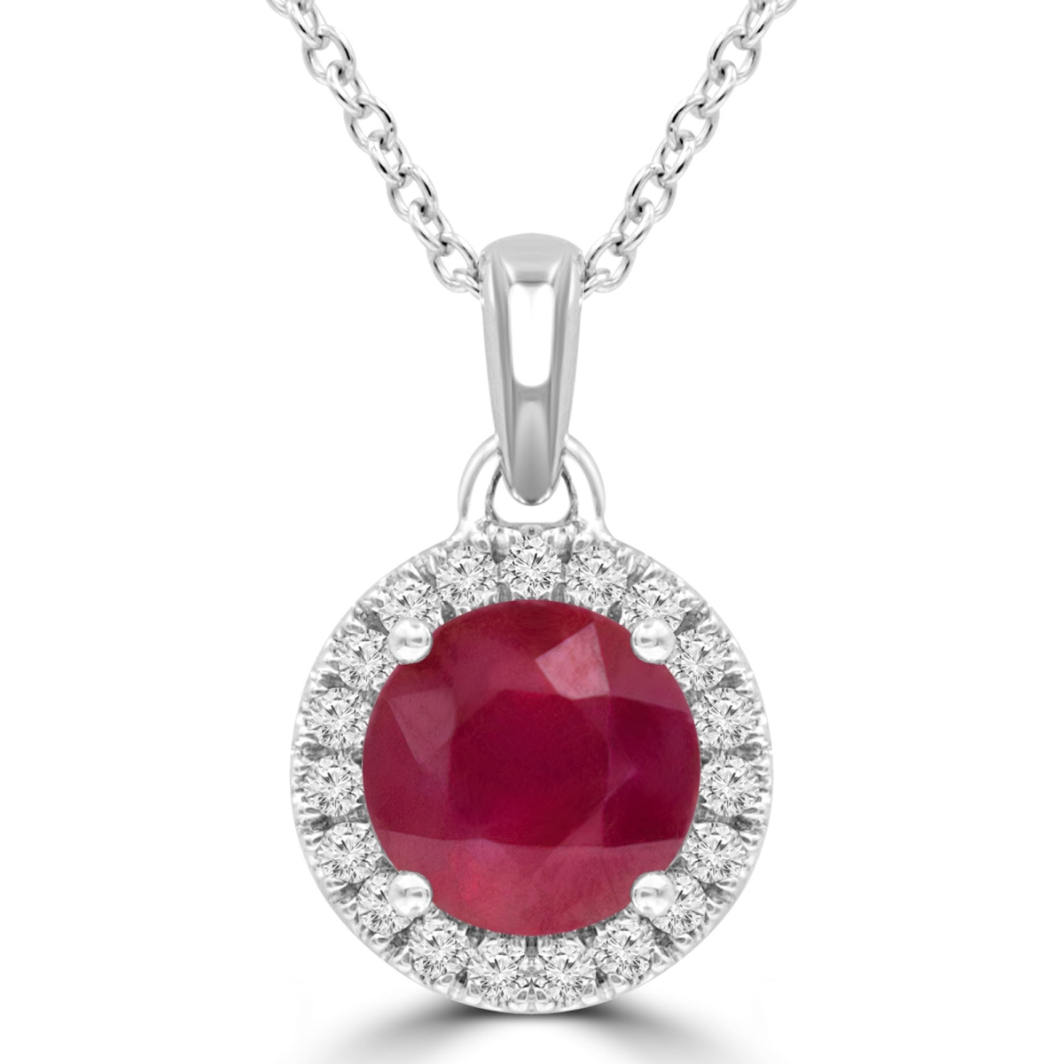 Picture of Majesty Diamonds MDR220186 2 CTW Round Red Ruby Halo Pendant Necklace in 14K White Gold