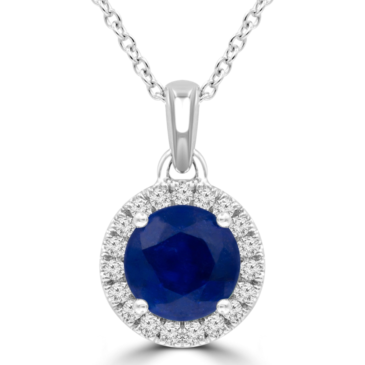 Picture of Majesty Diamonds MDR220187 1.5 CTW Round Blue Sapphire Halo Pendant Necklace in 14K White Gold