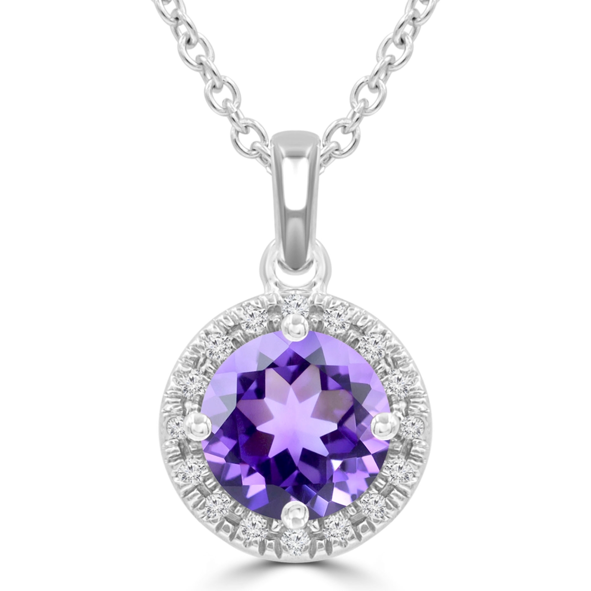 Picture of Majesty Diamonds MDR220188 0.8 CTW Round Purple Amethyst Halo Pendant Necklace in 14K White Gold