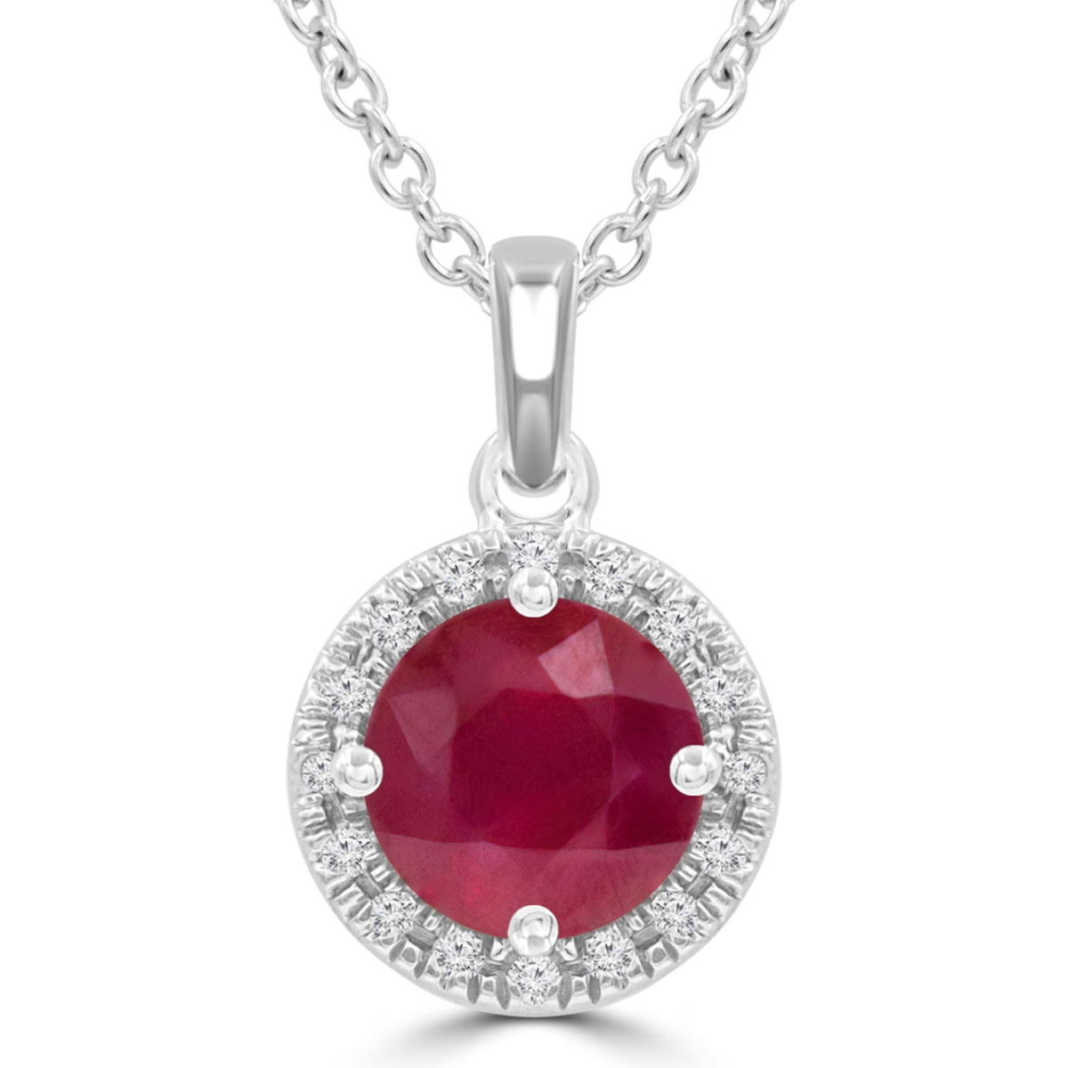 Picture of Majesty Diamonds MDR220189 1.4 CTW Round Red Ruby Halo Pendant Necklace in 14K White Gold