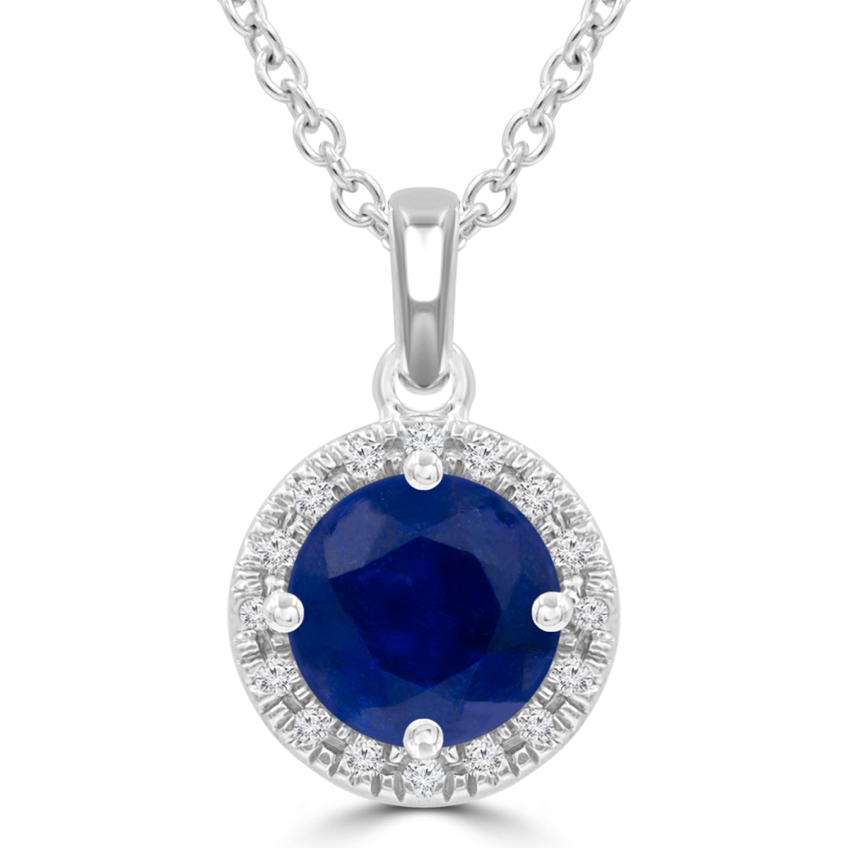 Picture of Majesty Diamonds MDR220190 1.25 CTW Round Blue Sapphire Halo Pendant Necklace in 14K White Gold