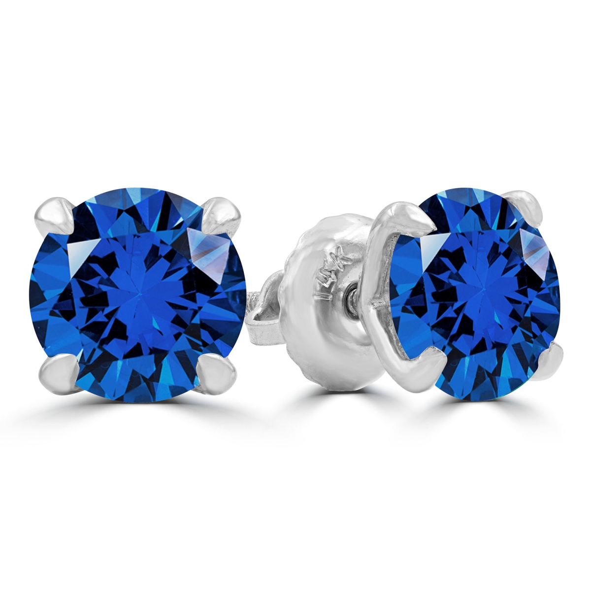 2.88 CTW Round Blue Sapphire 4-Prong Stud Earrings in 14K White Gold