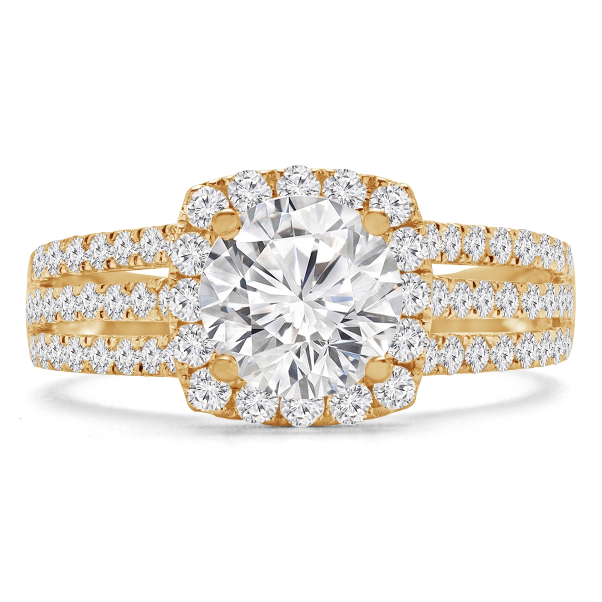 MD240070-P 1.25 CTW Round Diamond Three-Row Cushion Halo Engagement Ring in 14K Yellow Gold - Size 4 to 9