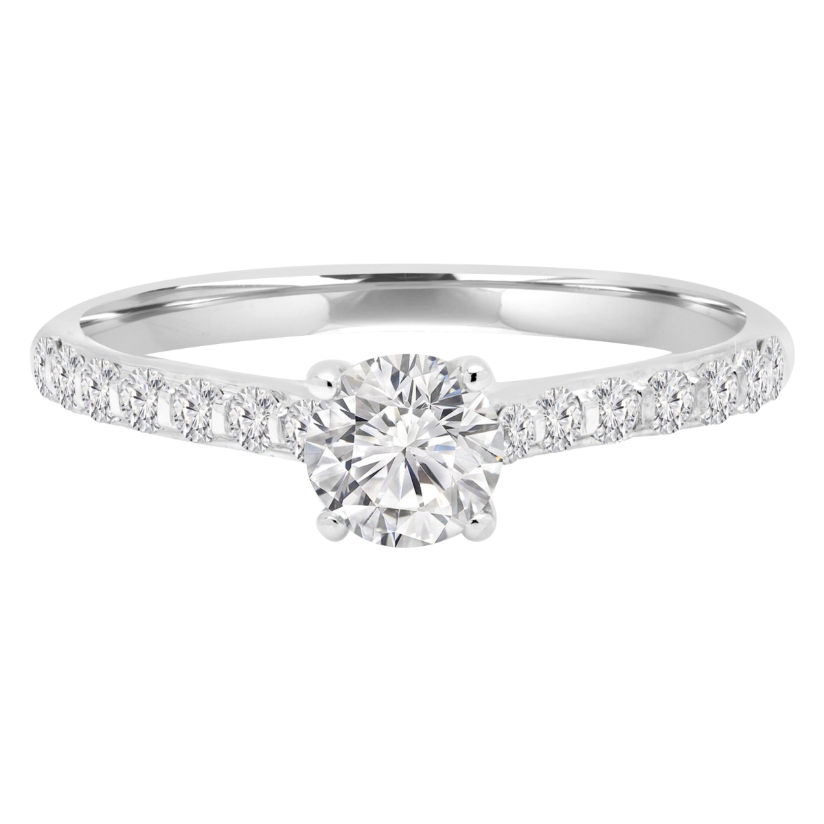 MD240084-3.5 0.5 CTW Round Diamond Shared-Prong Trellis Solitaire with Accents Engagement Ring in 10K White Gold - Size 3.5