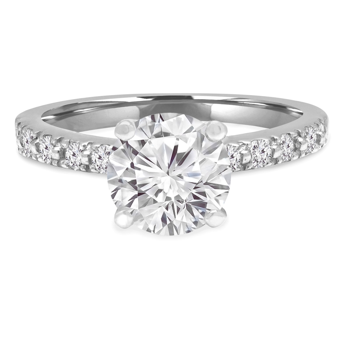 0.88 CTW Round Diamond Solitaire with Accents Engagement Ring in 14K White Gold - Size 4 to 9