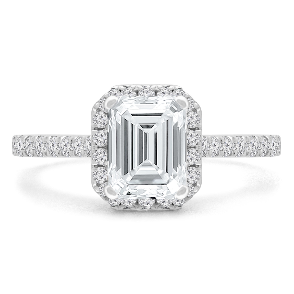 1.5 CTW Emerald Diamond Cathedral Emerald Halo Engagement Ring in 14K White Gold - Size 5