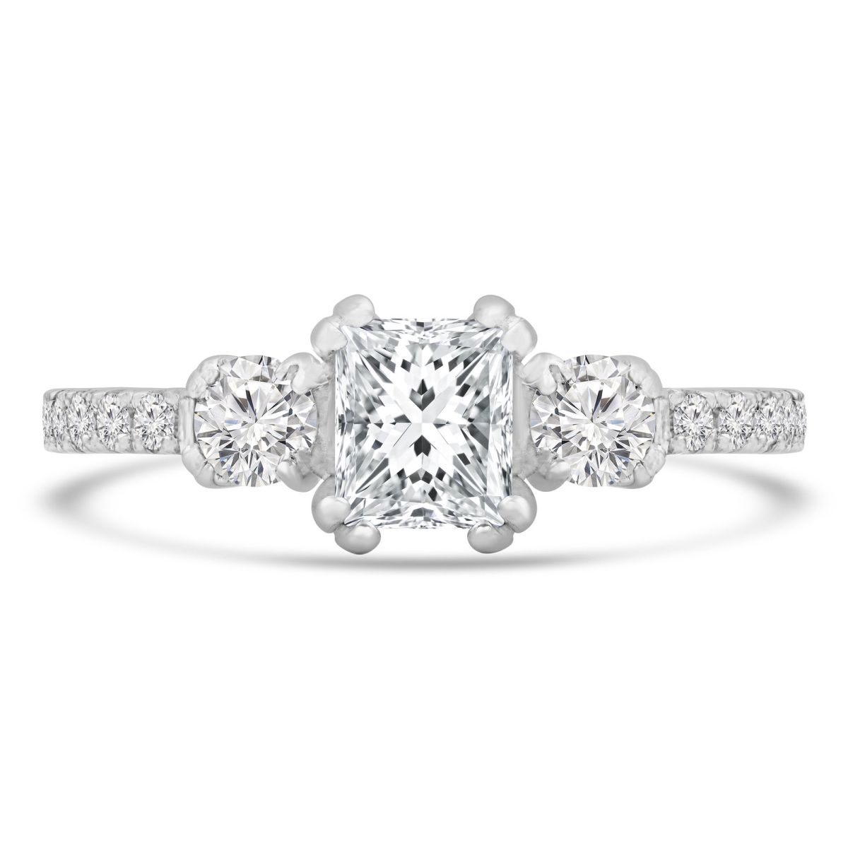 MD240139-P 1.16 CTW Princess Diamond Double-Prong Three-Stone Engagement Ring in 14K White Gold - Size 4 to 9