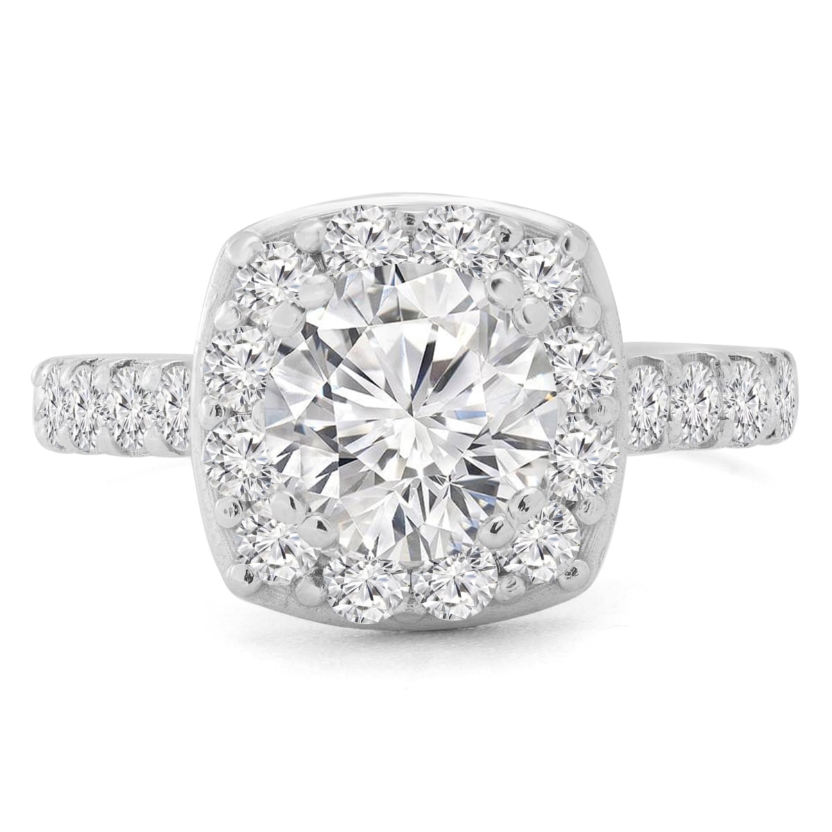 1.66 CTW Round Diamond Cathedral Cushion Halo Engagement Ring with Accents in 14K White Gold - Size 9