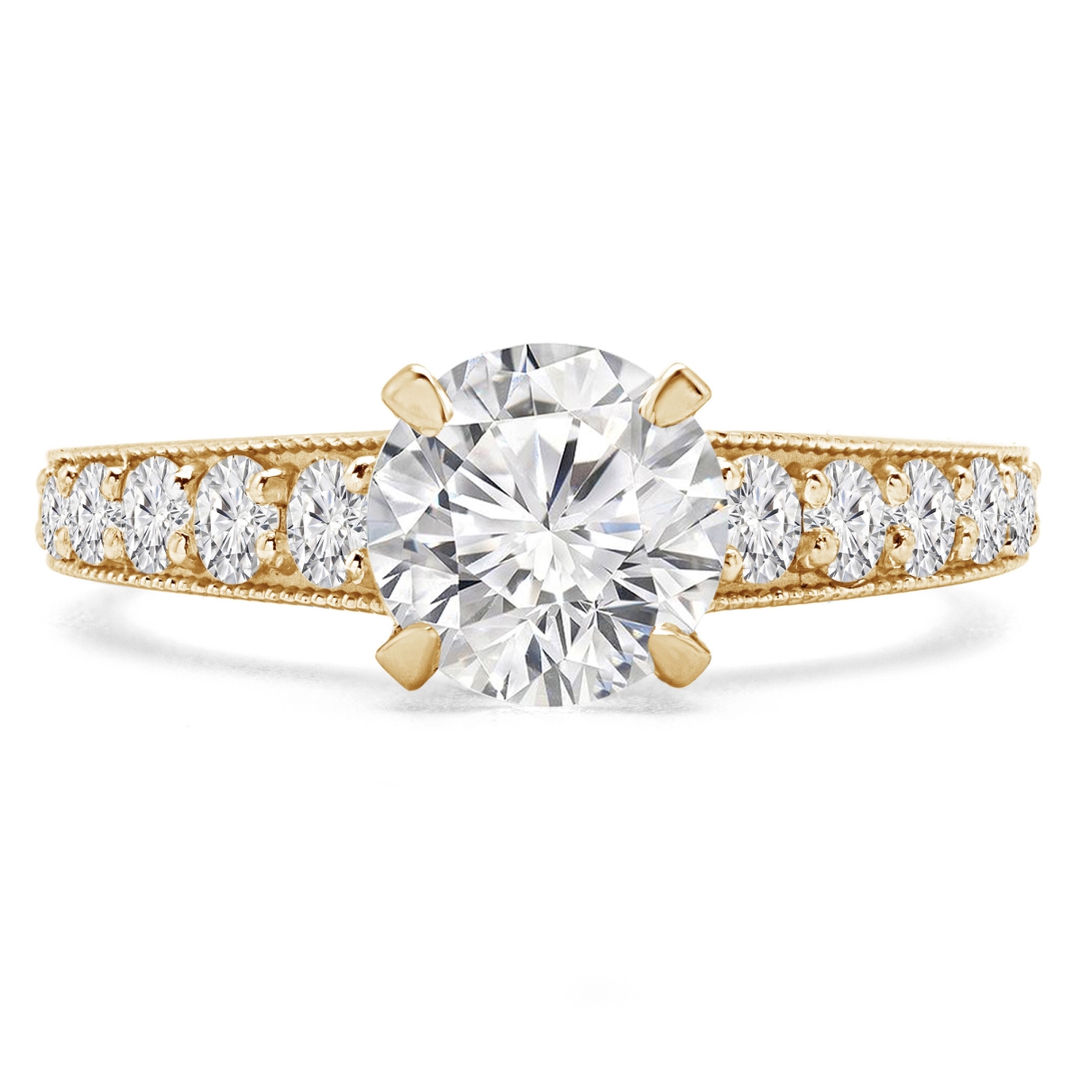 1.2 CTW Round Lab Created Diamond Vintage Tapered Solitaire with Accents Engagement Ring in 14K Yellow Gold - Size 6.5