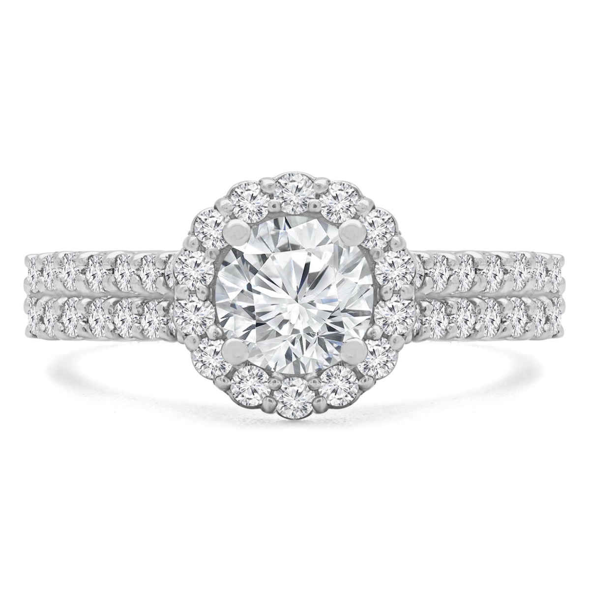 MD240204-P 1.25 CTW Round Diamond Open Bridge Two-Row Halo Engagement Ring in 14K White Gold - Size 4 to 9