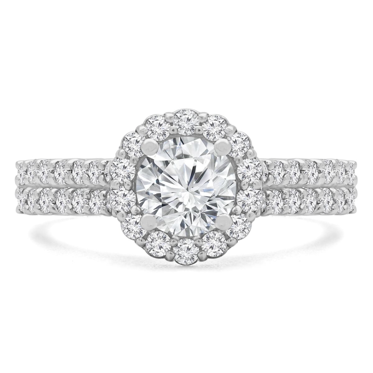 MD240204-5.5 1.25 CTW Round Diamond Open Bridge Two-Row Halo Engagement Ring in 14K White Gold - Size 5.5