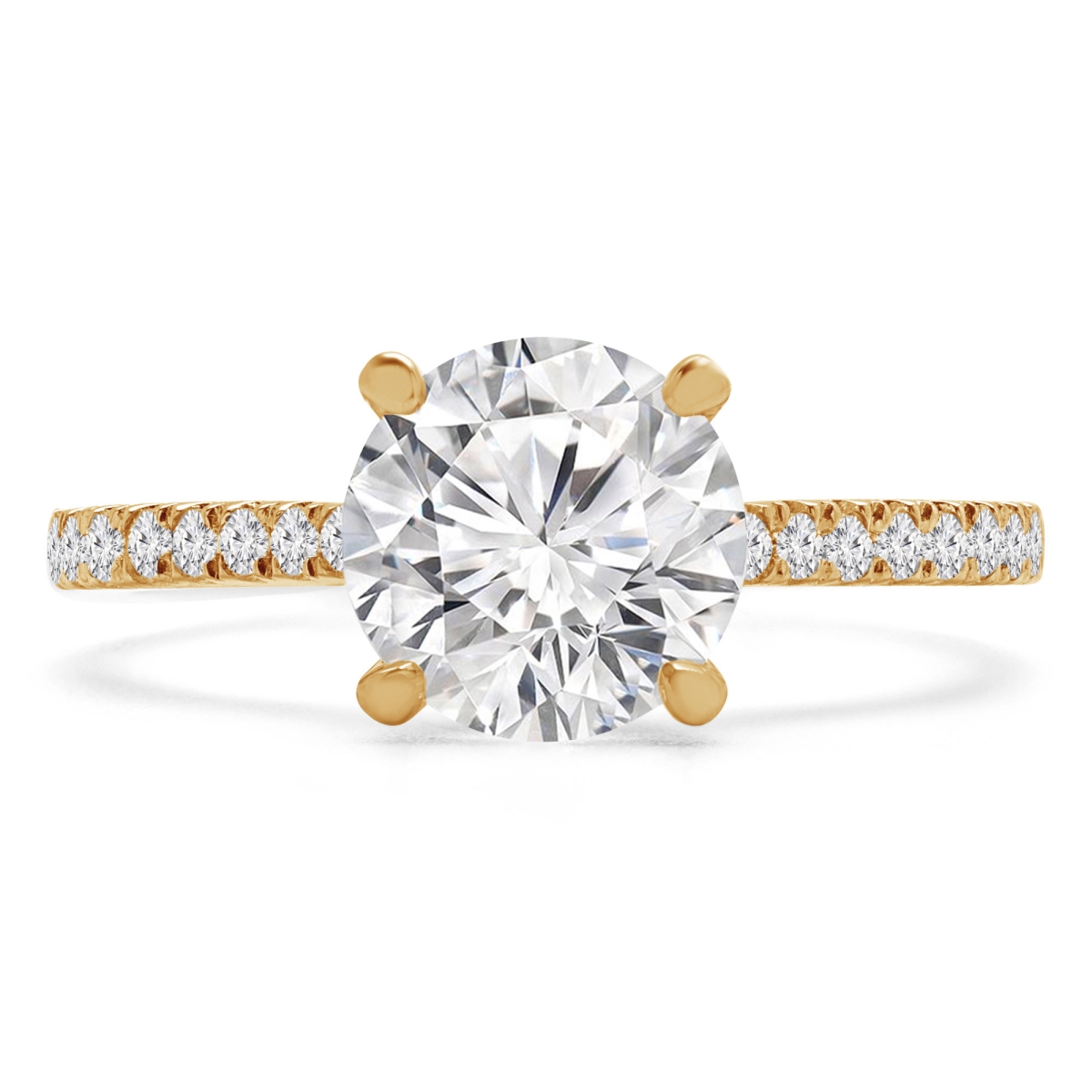 0.75 CTW Round Diamond Cathedral Solitaire with Accents Engagement Ring in 14K Yellow Gold - Size 3
