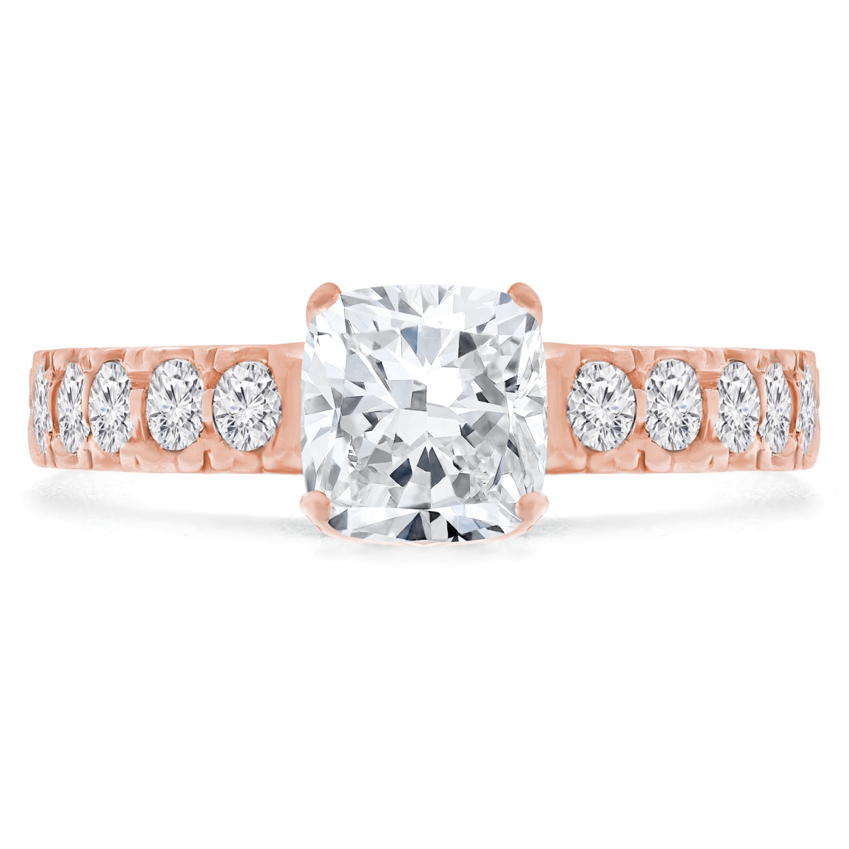 Picture of Majesty Diamonds MD240252-P 1.16 CTW Cushion Diamond Tapered Solitaire with Accents Engagement Ring in 14K Rose Gold - Size 4 to 9