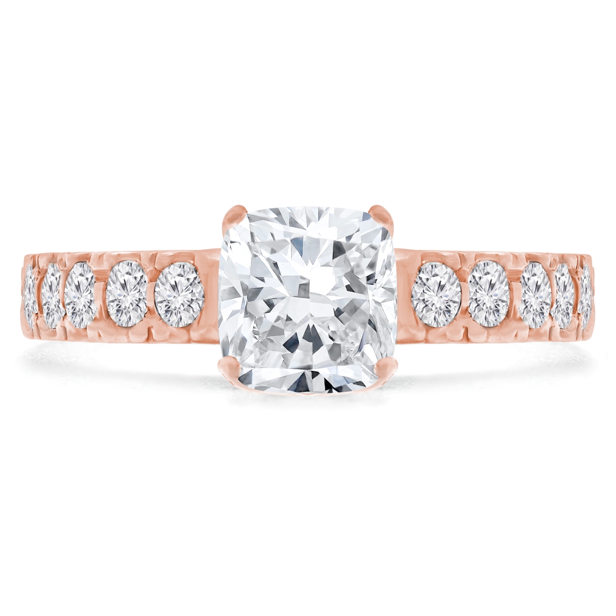 1.16 CTW Cushion Diamond Tapered Solitaire with Accents Engagement Ring in 14K Rose Gold - Size 6.5