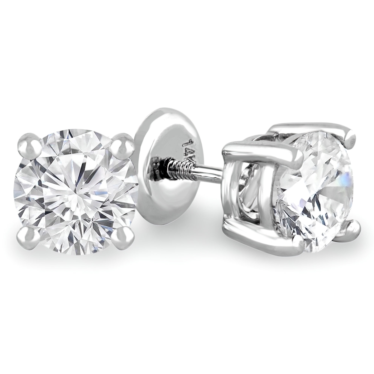 MD240300 0.9 CTW Round Diamond 4-Prong Stud Earrings in 14K White Gold