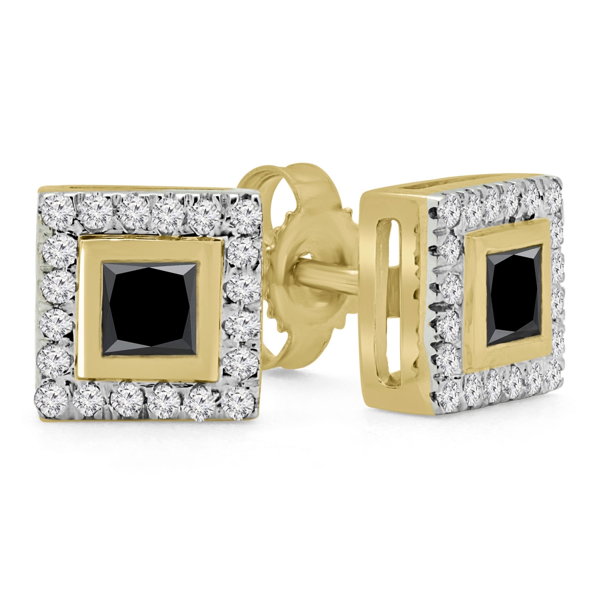 Picture of Majesty Diamonds MD240310 0.4 CTW Princess Black Diamond Bezel Set Stud Earrings in 14K Yellow Gold