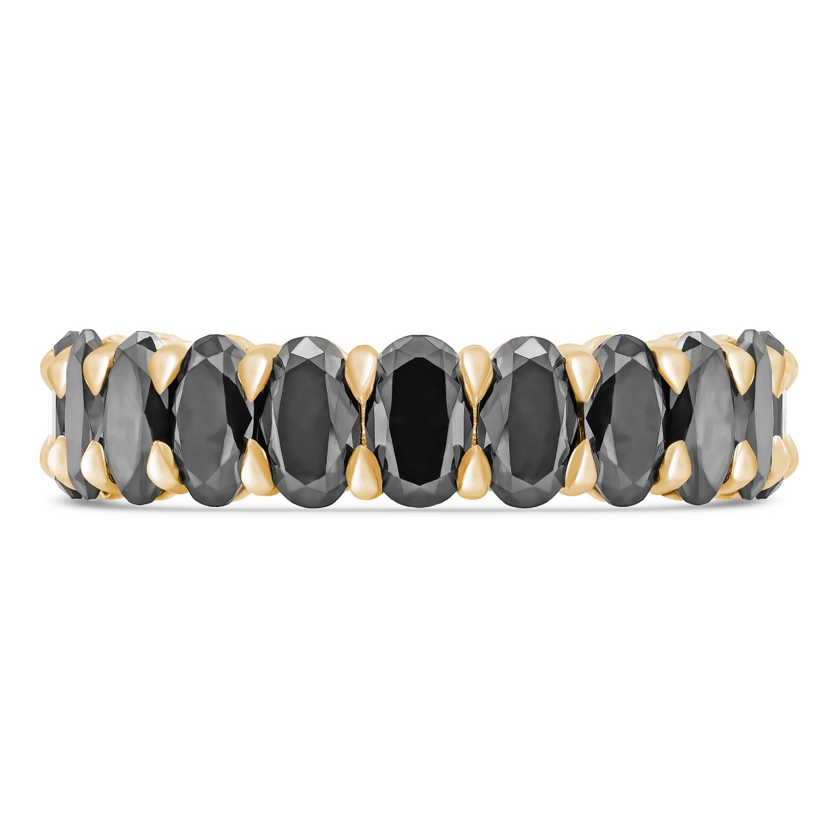 MD240311 4.8 CTW Oval Black Diamond Shared-Prong Full Eternity Anniversary Wedding Band Ring in 14K Yellow Gold - Size 6.25