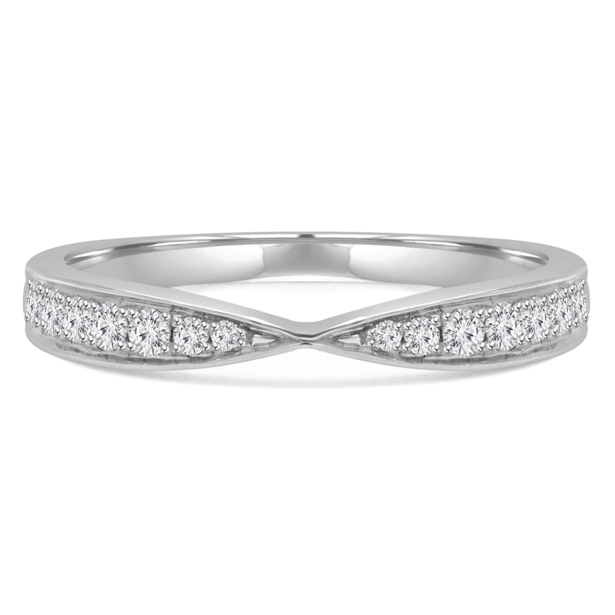 MD230306-6.5 0.14 CTW Round Diamond Pinched Semi-Eternity Anniversary Wedding Band Ring in 14K White Gold - Size 6.5