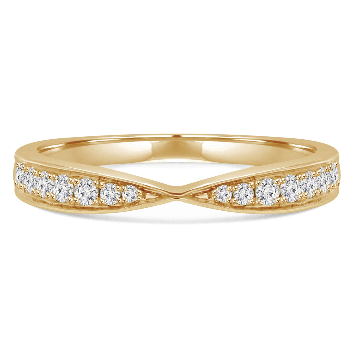 MD230307-7 0.14 CTW Round Diamond Pinched Semi-Eternity Anniversary Wedding Band Ring in 14K Yellow Gold - Size 7
