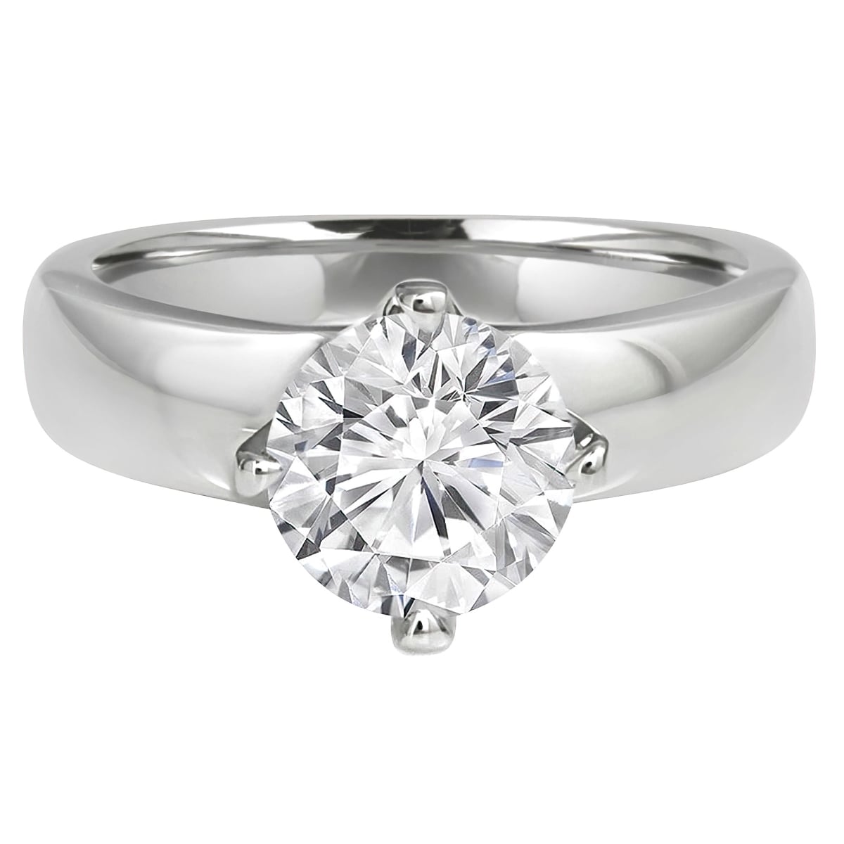 MD240064-4 1.5 CT Round Lab Created Diamond 4-Prong Solitaire Engagement Ring in 14K White Gold - Size 4