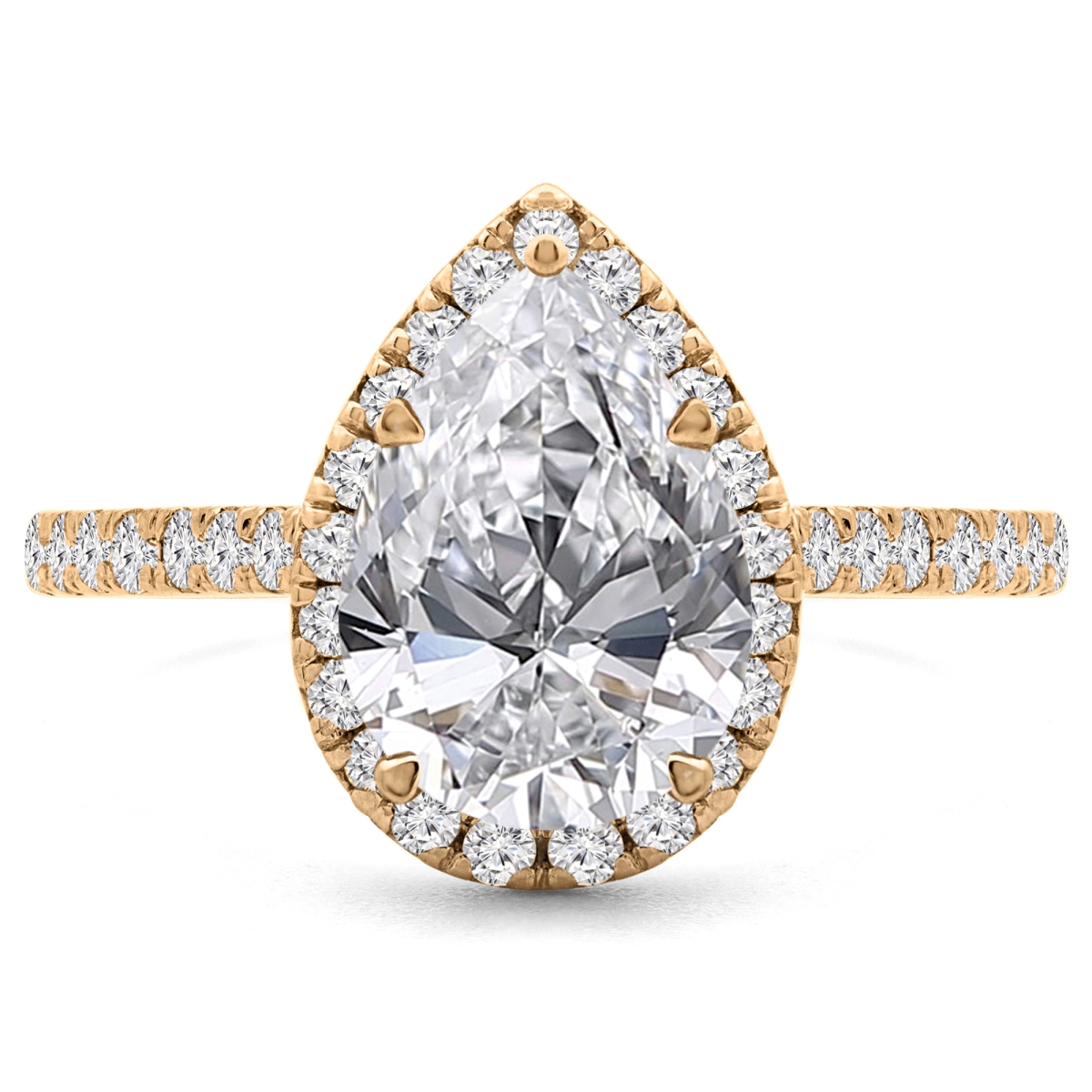 MD240077-6 1.5 CTW Pear Diamond Pear Halo Engagement Ring with Accents in 14K Yellow Gold - Size 6 -  Majesty Diamonds