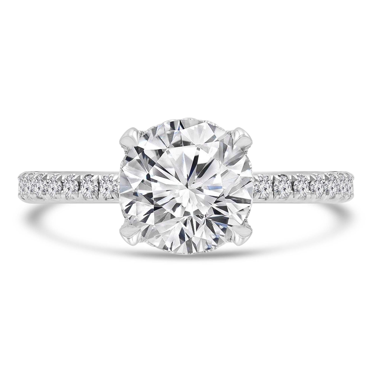 1.9 CTW Round Lab Created Diamond Tappered Hidden Halo Solitaire with Accents Engagement Ring in 18K White Gold - Size 4.5