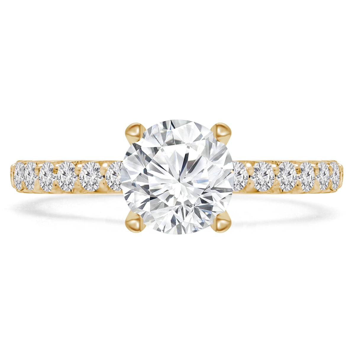 1.5 CTW Round Lab Created Diamond Shared-Prong Solitaire with Accents Engagement Ring in 14K Yellow Gold - Size 8