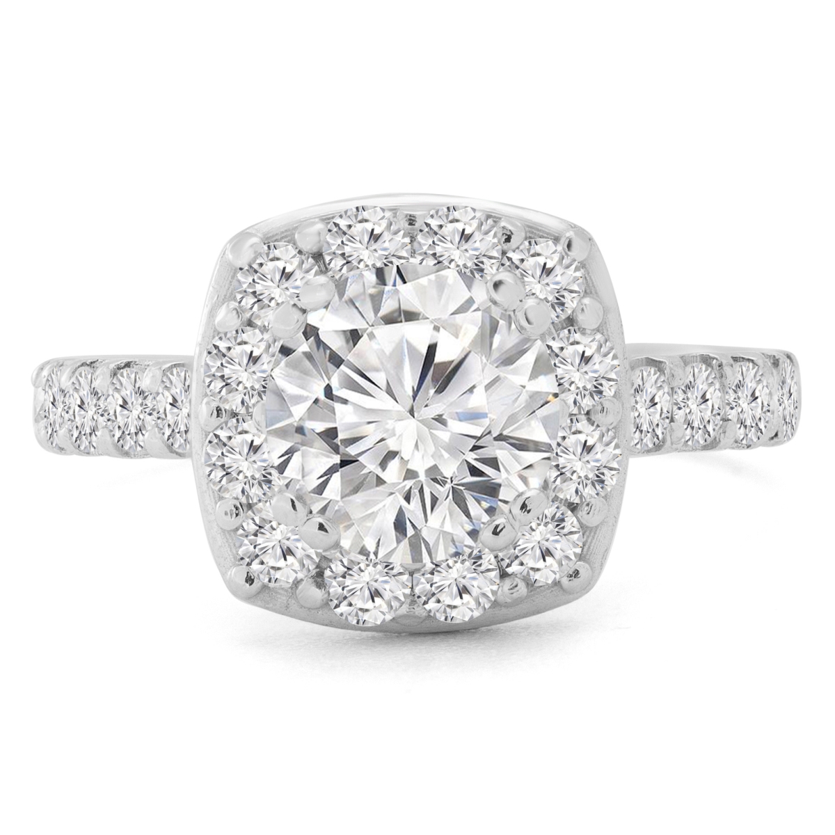 0.9 CTW Round Diamond Cathedral Cushion Halo Engagement Ring with Accents in 14K White Gold - Size 8