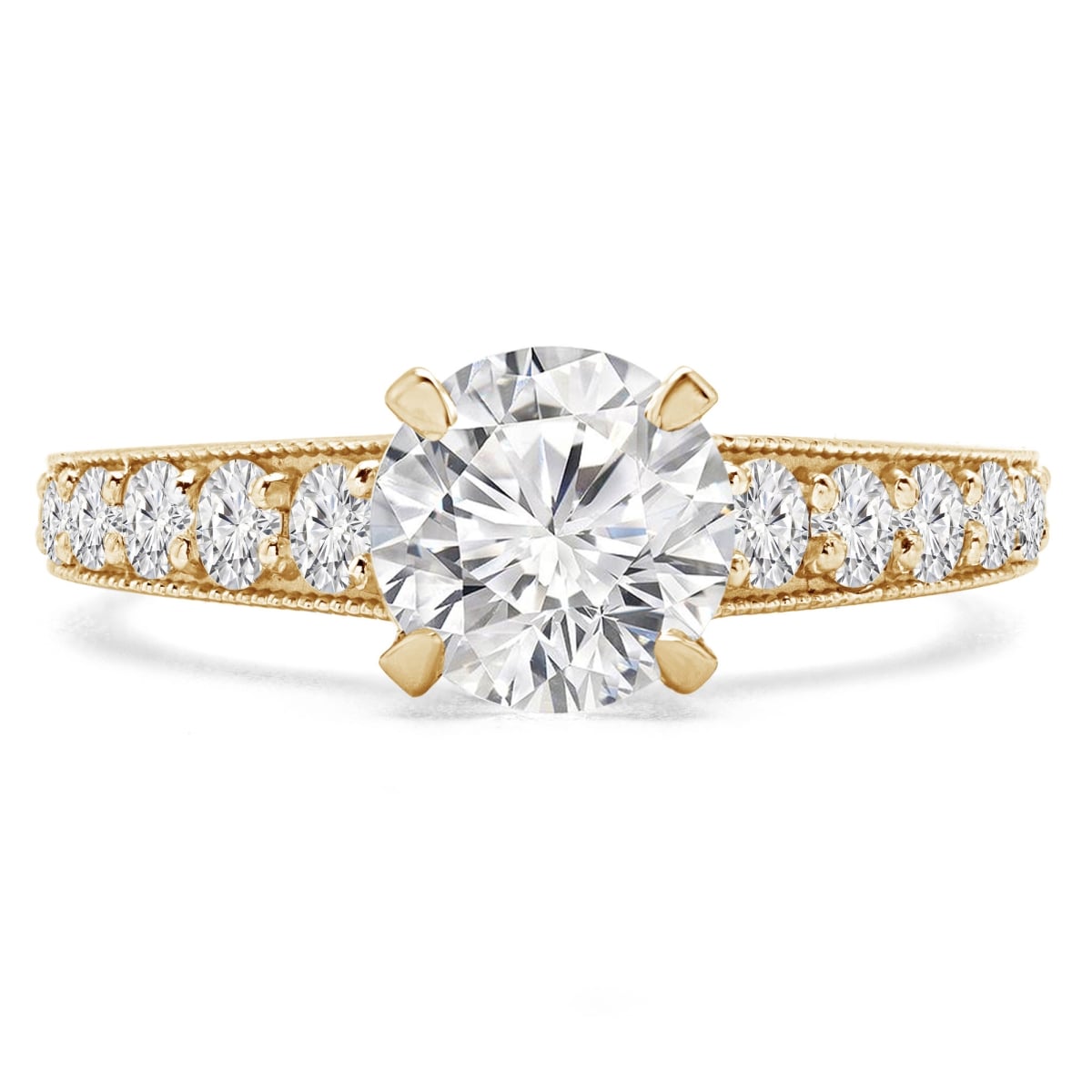 1.2 CTW Round Lab Created Diamond Tapered Solitaire with Accents Engagement Ring in 14K Yellow Gold - Size 3.5