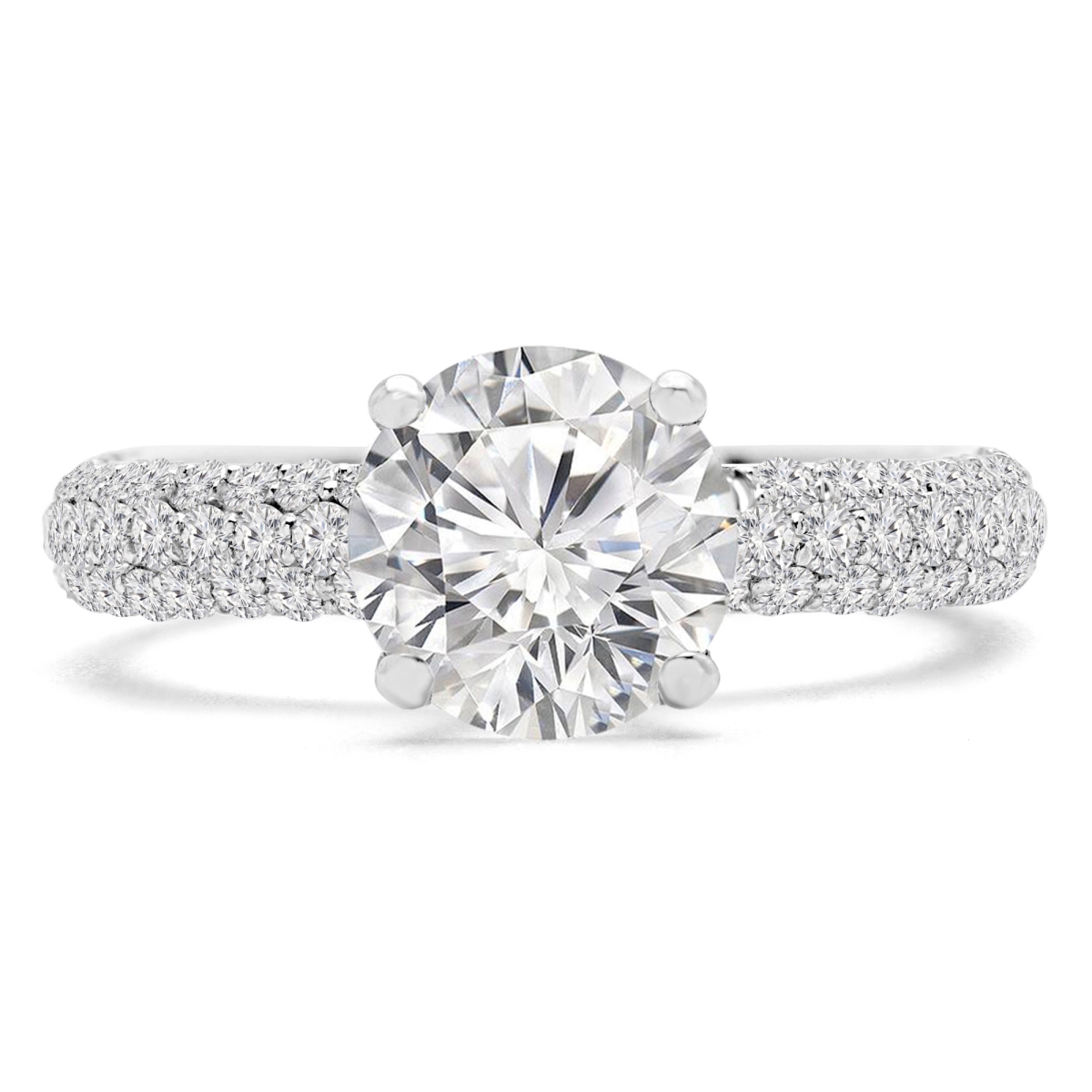 1.5 CTW Round Lab Created Diamond Three-Row Pave Solitaire with Accents Engagement Ring in 10K White Gold - Size 6