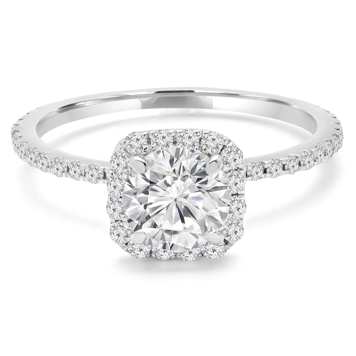 1.88 CTW Round Lab Created Diamond Cushion Halo Engagement Ring in 14K White Gold - Size 5