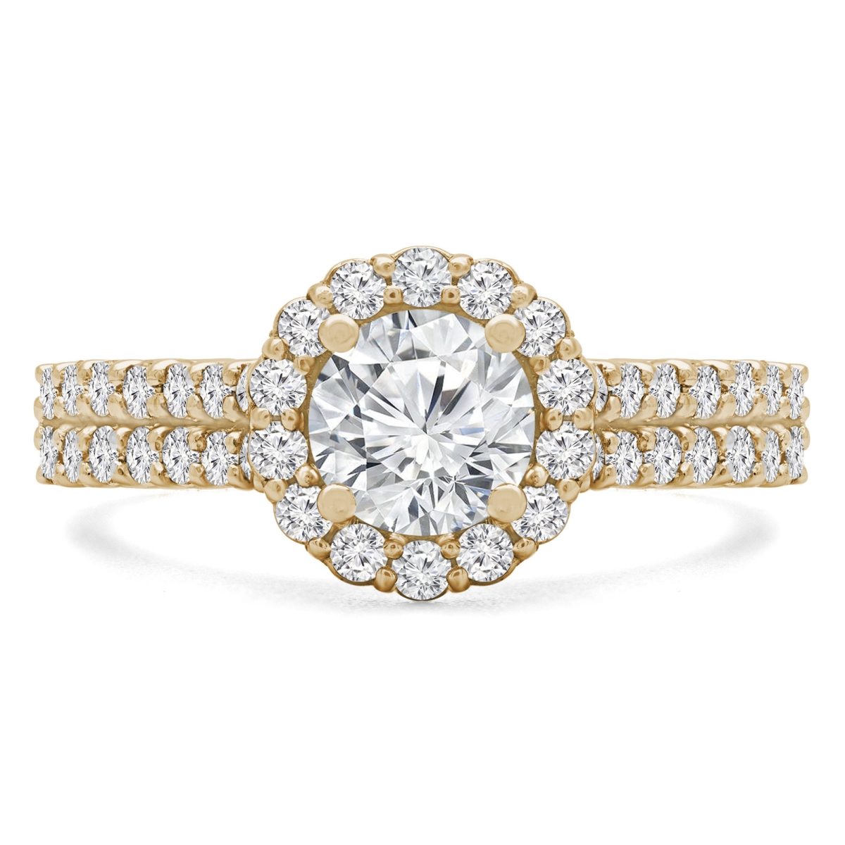 1.16 CTW Round Lab Created Diamond Open Bridge Two-Row Halo Engagement Ring in 14K Yellow Gold - Size 8.5
