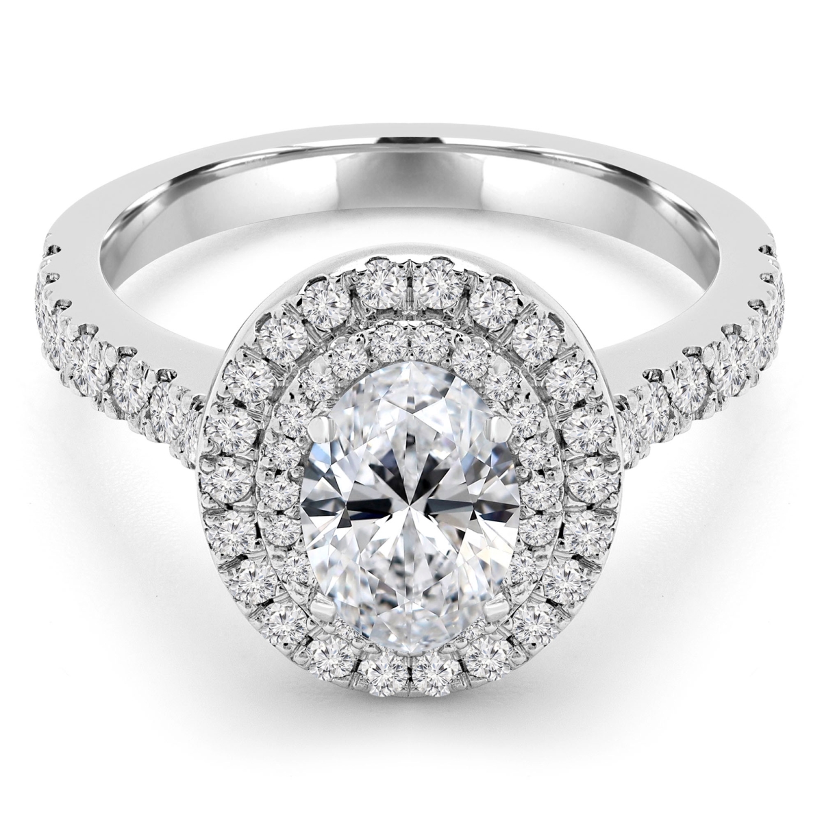 1.4 CTW Oval Diamond Cathedral Double Oval Halo Engagement Ring in 14K White Gold - Size 4.5