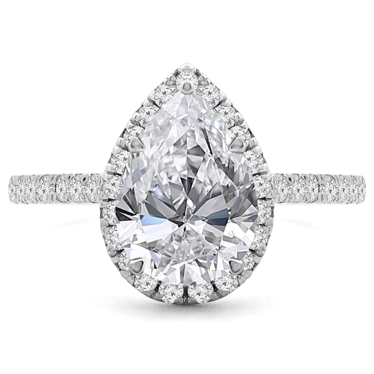 1.5 CTW Pear Diamond Cathedral Pear Halo Engagement Ring in 14K White Gold - Size 6