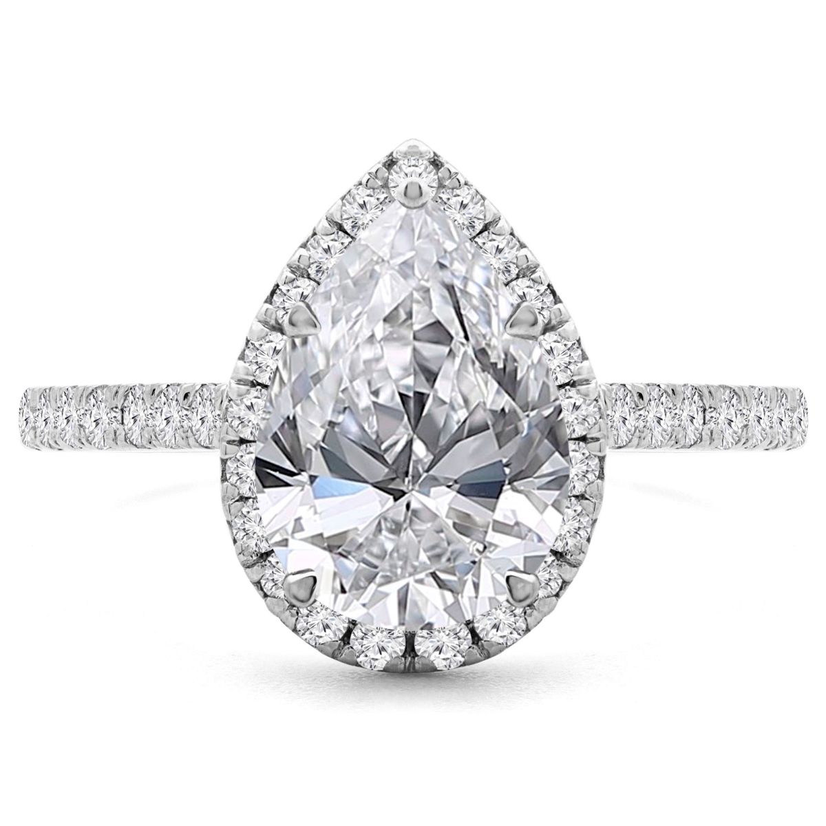 1.5 CTW Pear Diamond Cathedral Pear Halo Engagement Ring in 14K White Gold - Size 8