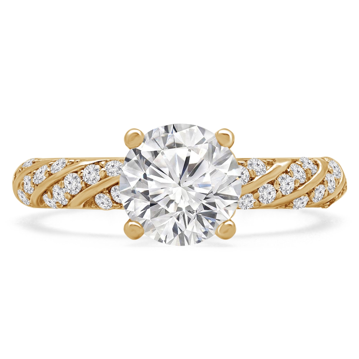 1.1 CTW Round Diamond Braided Solitaire with Accents Engagement Ring in 18K Yellow Gold - Size 3