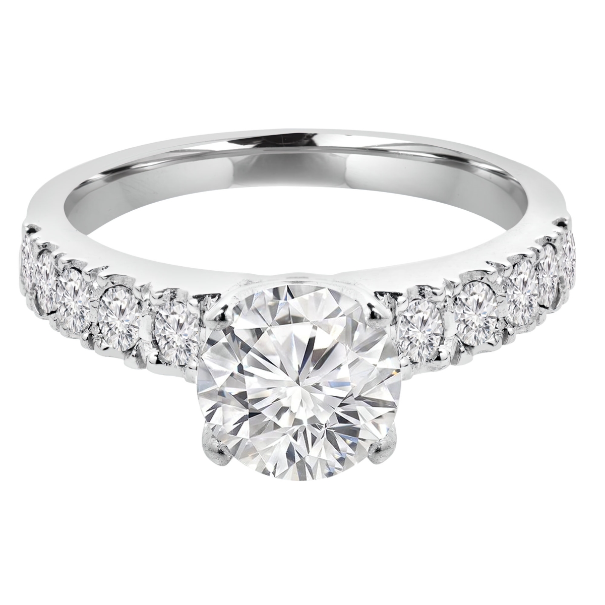 MD240267-8.5 1.13 CTW Round Lab Created Diamond Tapered Solitaire with Accents Engagement Ring in 14K White Gold - Size 8.5