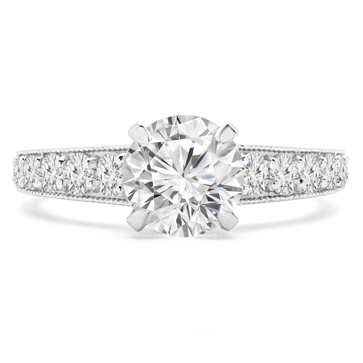 1.25 CTW Round Lab Created Diamond Vintage Tapered Solitaire with Accents Engagement Ring in 14K White Gold - Size 5