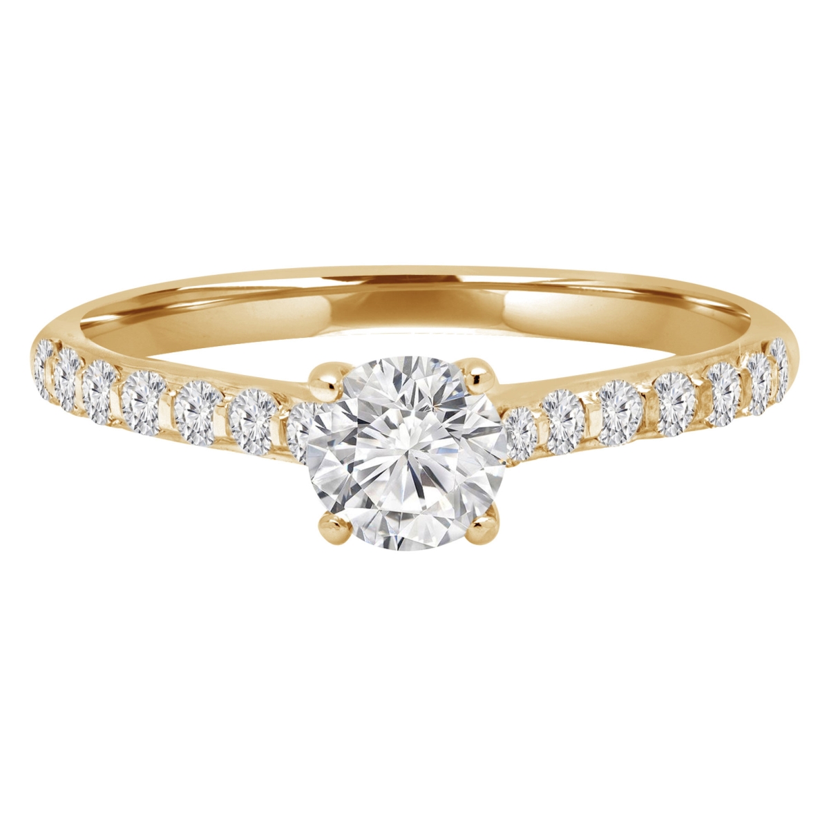 MD240140-8.5 0.6 CTW Round Diamond Shared-Prong Trellis Solitaire with Accents Engagement Ring in 14K Yellow Gold - Size 8.5